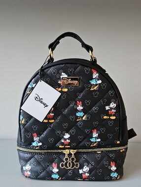 Disney Black Mini Backpack with Minnie & Mickey Pattern